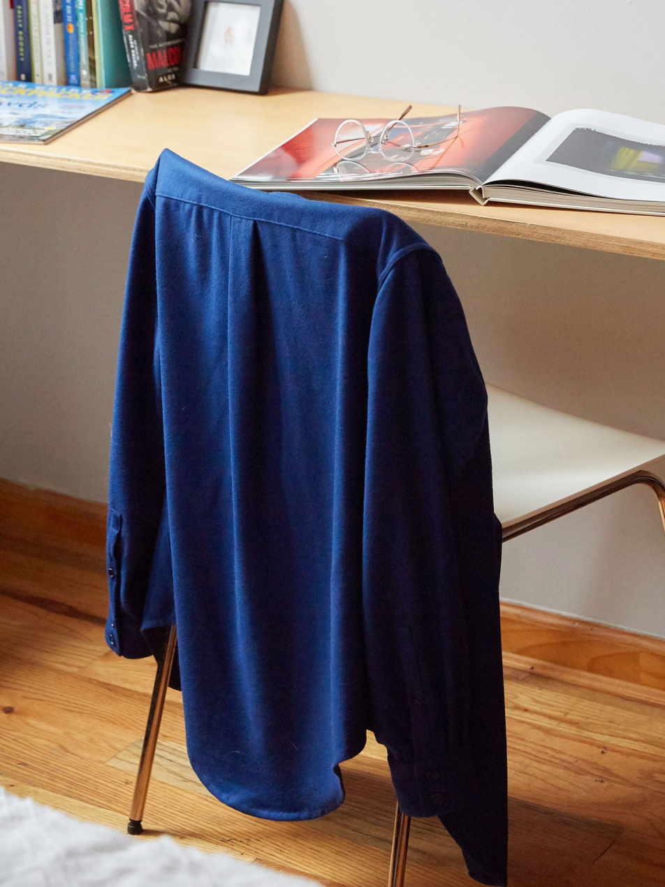 The New Oxford Shirt in 'Hudson' Navy Blue Merino Wool | NAOMI NOMI