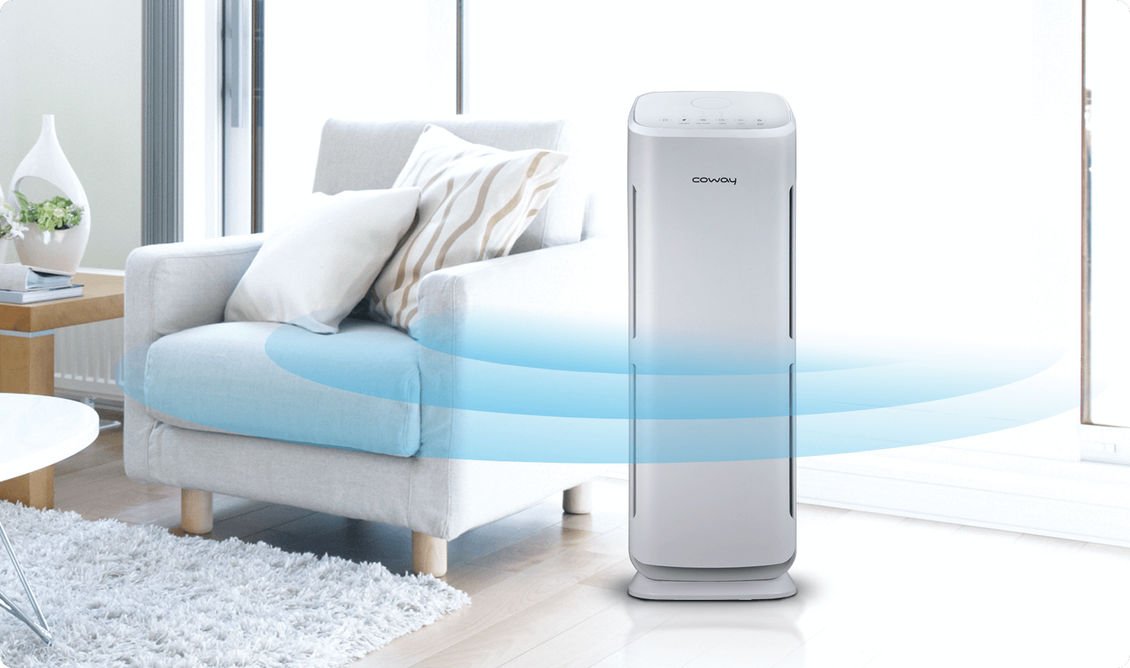 Coway Airmega AP-1216L purifying on floor in room