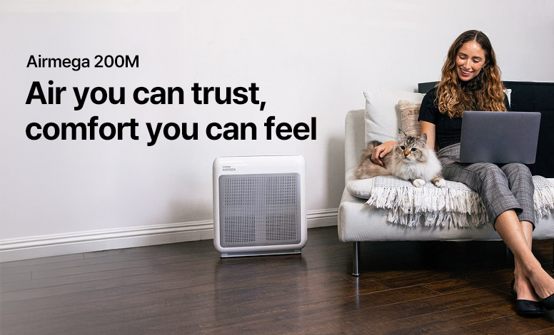 Woman with act and Airmega 200M in living room
