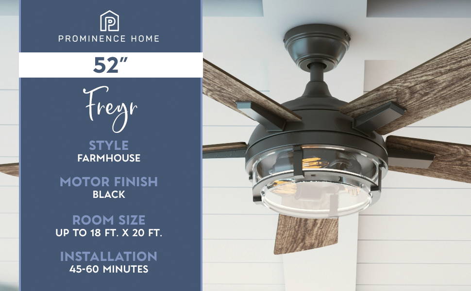 52 Freyr Textured Black Remote, Angled Ceiling Fan