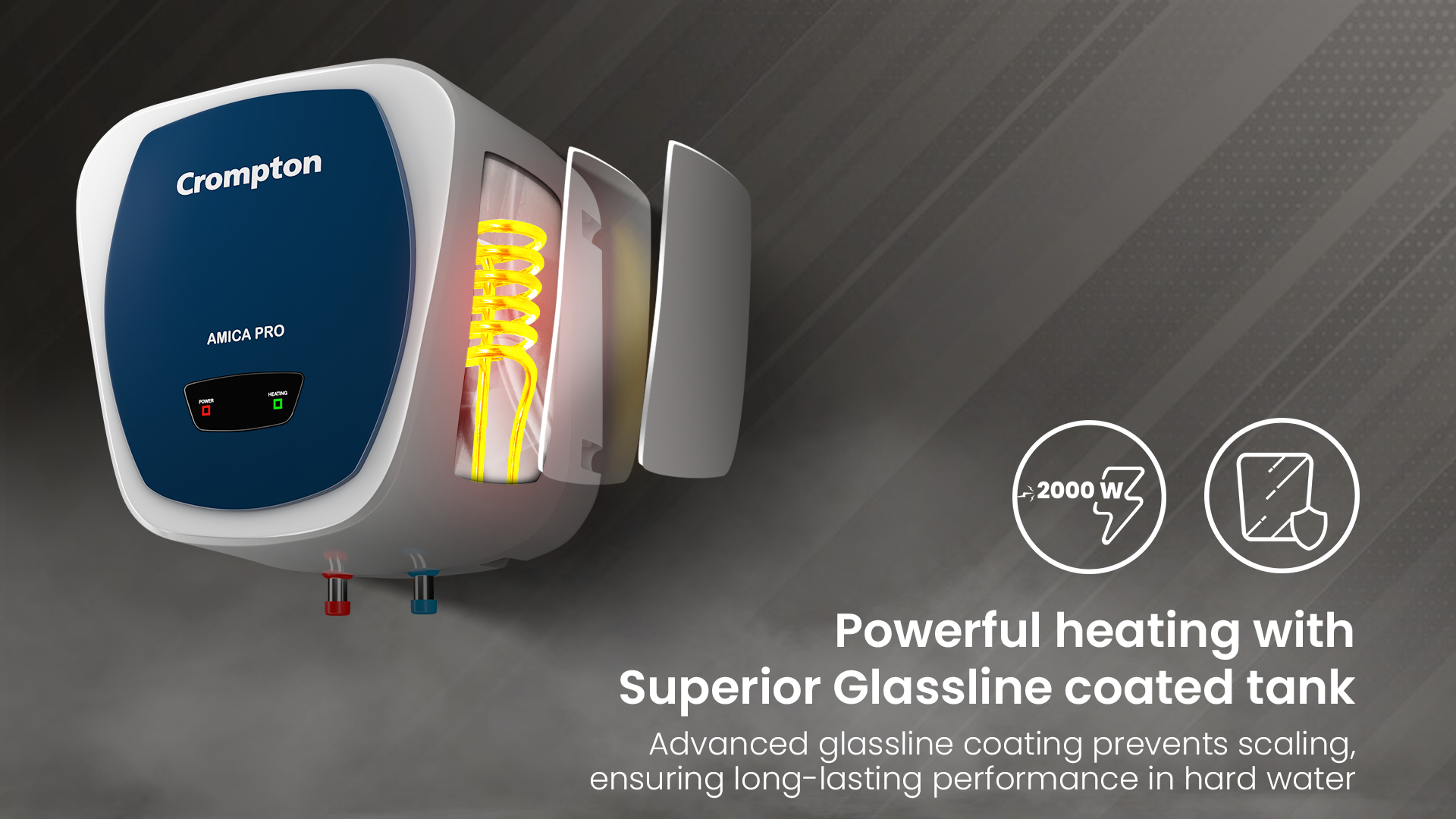 Powerful Heating With Superior Glassline Coated Tank