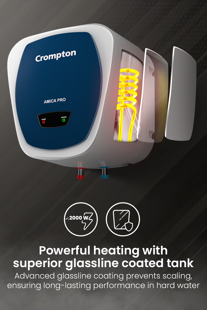 Powerful Heating With Superior Glassline Coated Tank