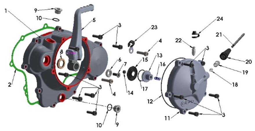 ENGINE - CLUTCH AND KICKSTART COVER