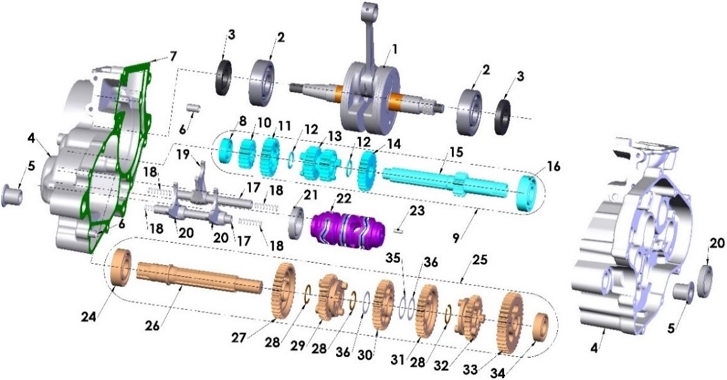 ENGINE - CRANKSHAFT AND TRANSMISSION