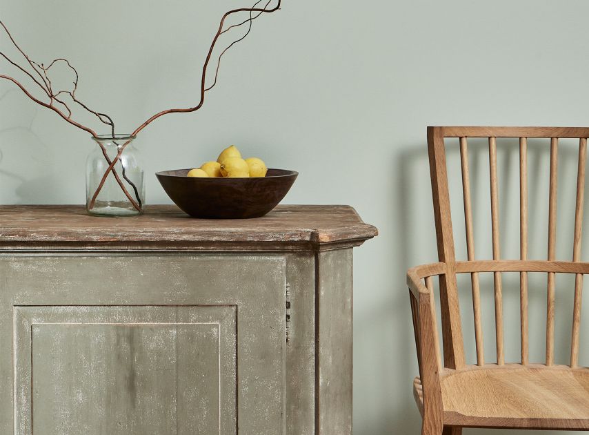 Desaturated olive green walls painted with Beauvais No.195 