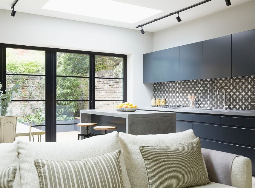 Blackout cabinetry in a kitchen painted with Blackout No.41

