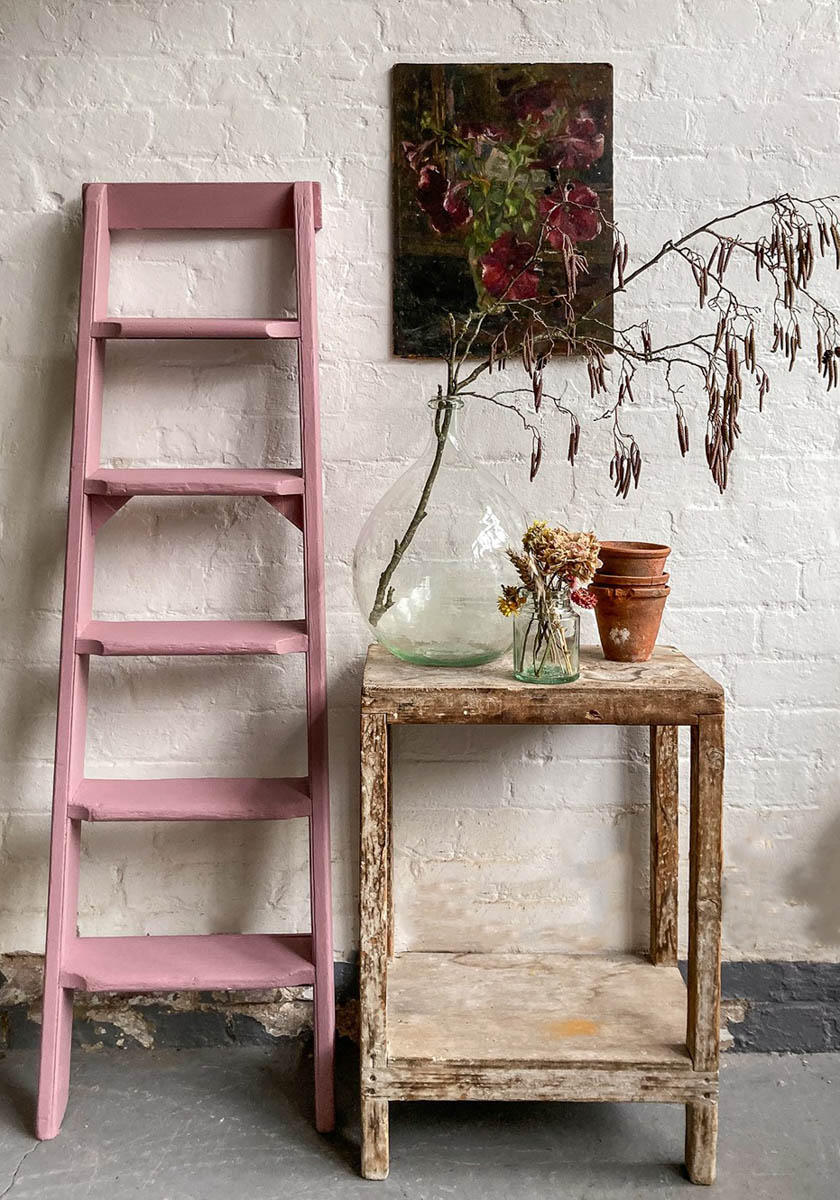 A muted pink ladder painted with Bloomsbury No.267


