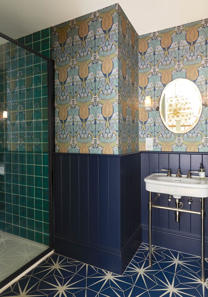 Dark blue bathroom paneling painted with Bond Street No.219


