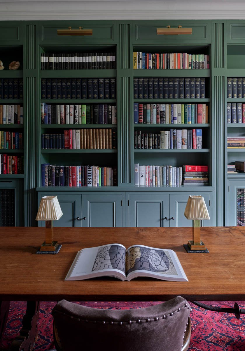 Deep Green bookshelves painted with Brompton Road No.205

