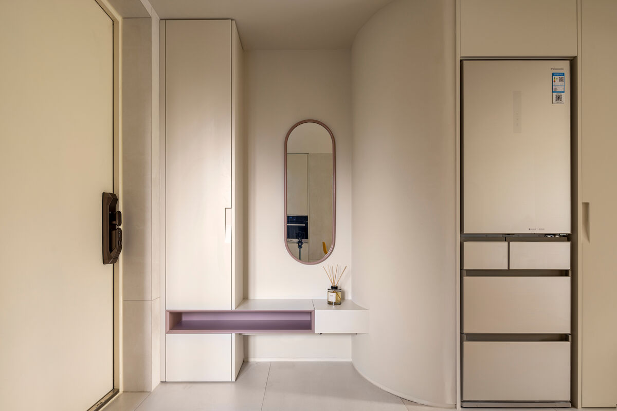 Kitchen cabinetry and wall painted in stone coloured paint Cadogan Stone No.59