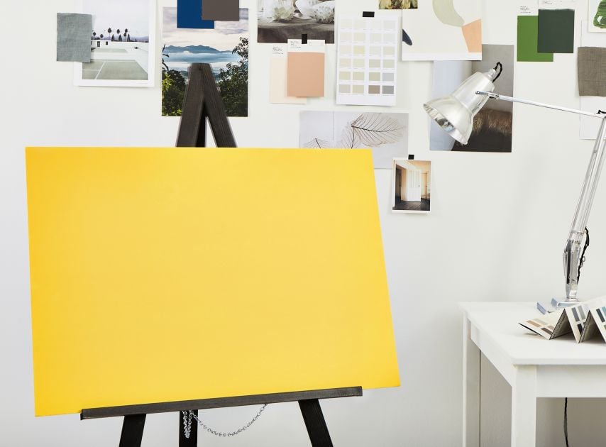 A Bright Yellow canvas painted with Circle Line No.45

