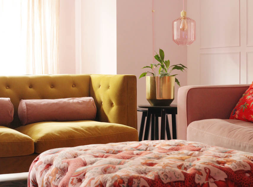 Living room walls behind sofas in Floris No.27, a Blush Pink Paint

