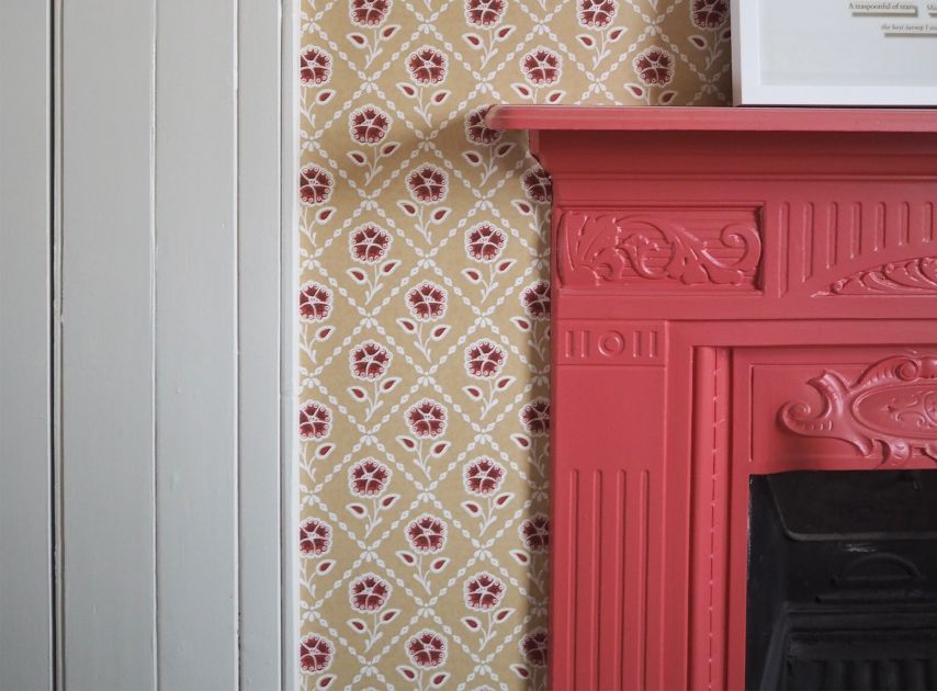 Dusty red fireplace painted with Mortlake Red No.290 