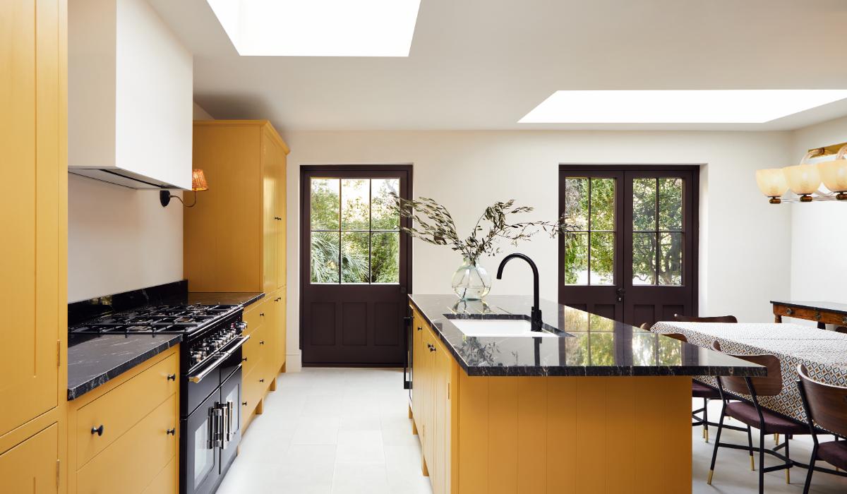 Brown magenta kitchen doors painted with Rothschild Street No.296

