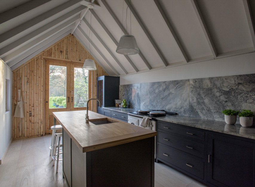 Light grey off white kitchen ceiling painted with St Clement No.11

