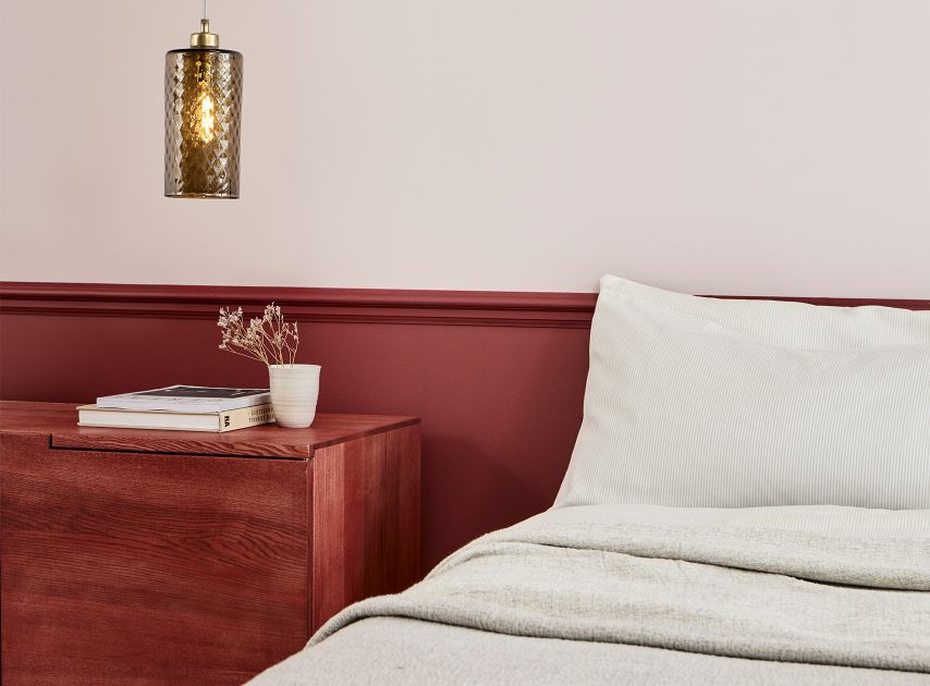 Ruby Red lower bedroom walls painted with Theatre Land No.282

