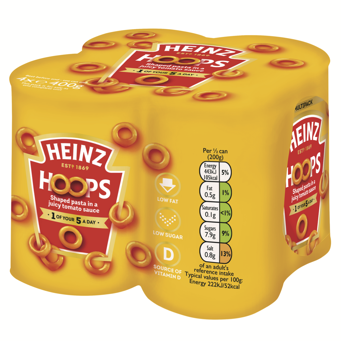 Photograph of 1 x 4 pack of 400g Heinz Hoops product