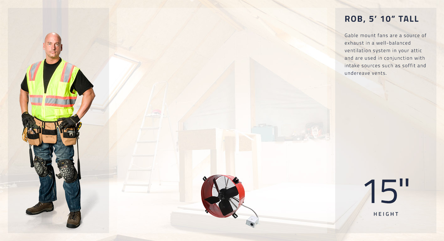 Gable mount fans are a source of exhaust in a well-balanced ventilation system in your attic and are used in conjunction with intake sources such as soffit and undereave vents. These gable fans are 15 inches in diameter.