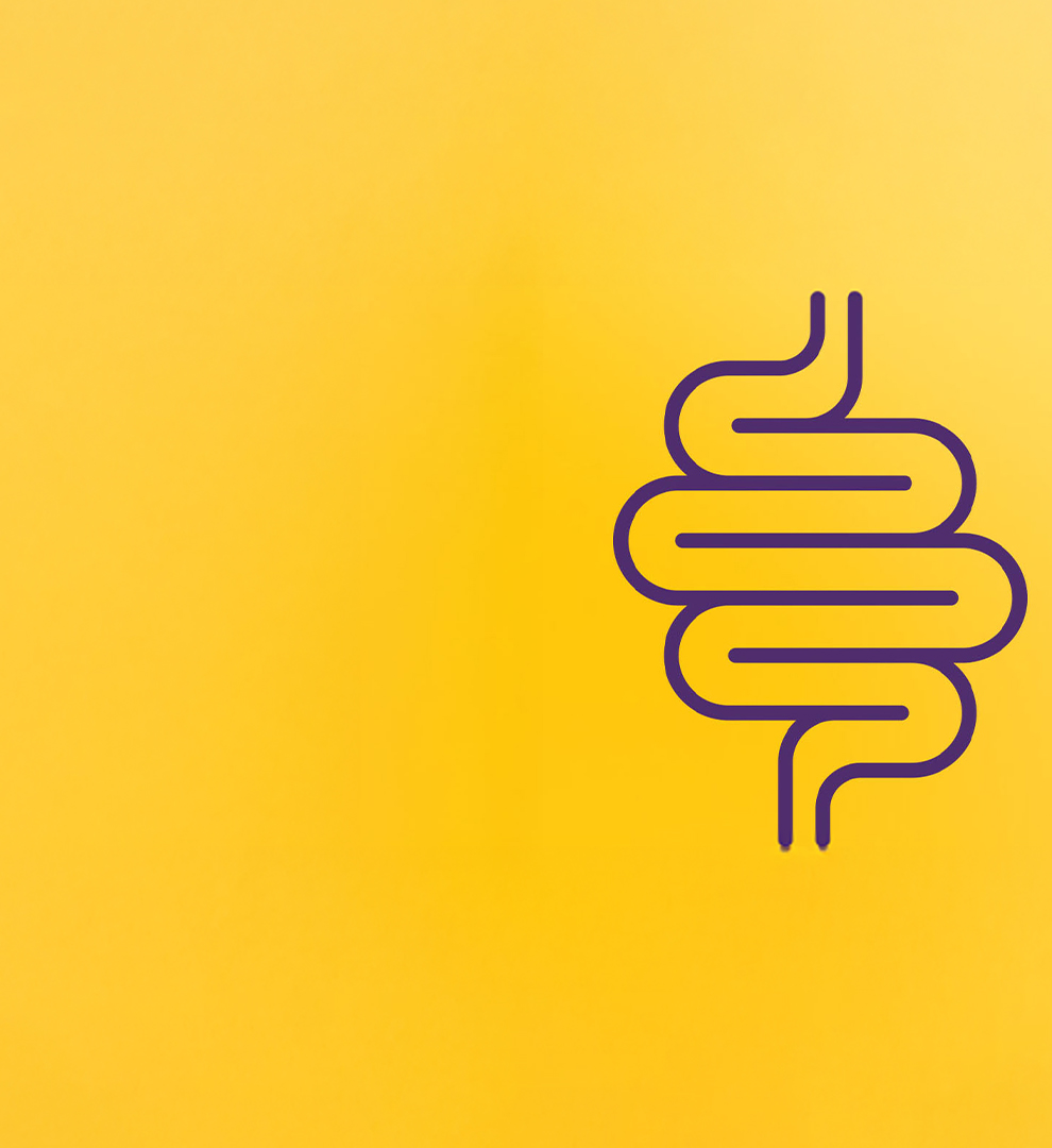 Gut health illustration on a yellow background.