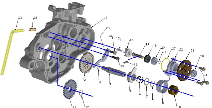 ENGINE - KICK MECHANISM AND WATER PUMP