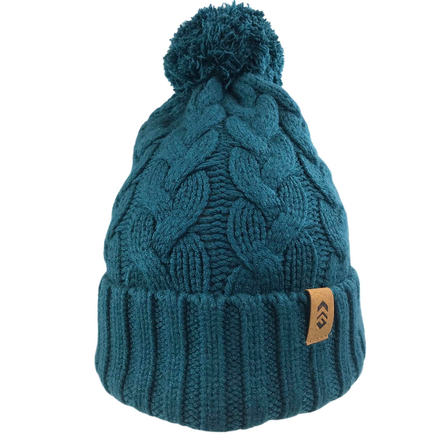 Women's Cable Knit Beanie with Yarn Pom