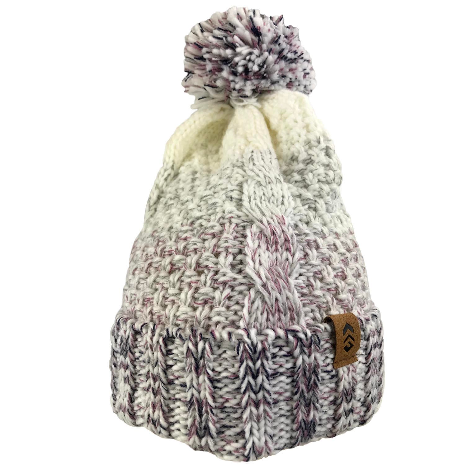 Women's Marled Cable Knit Beanie with Yarn Pom
