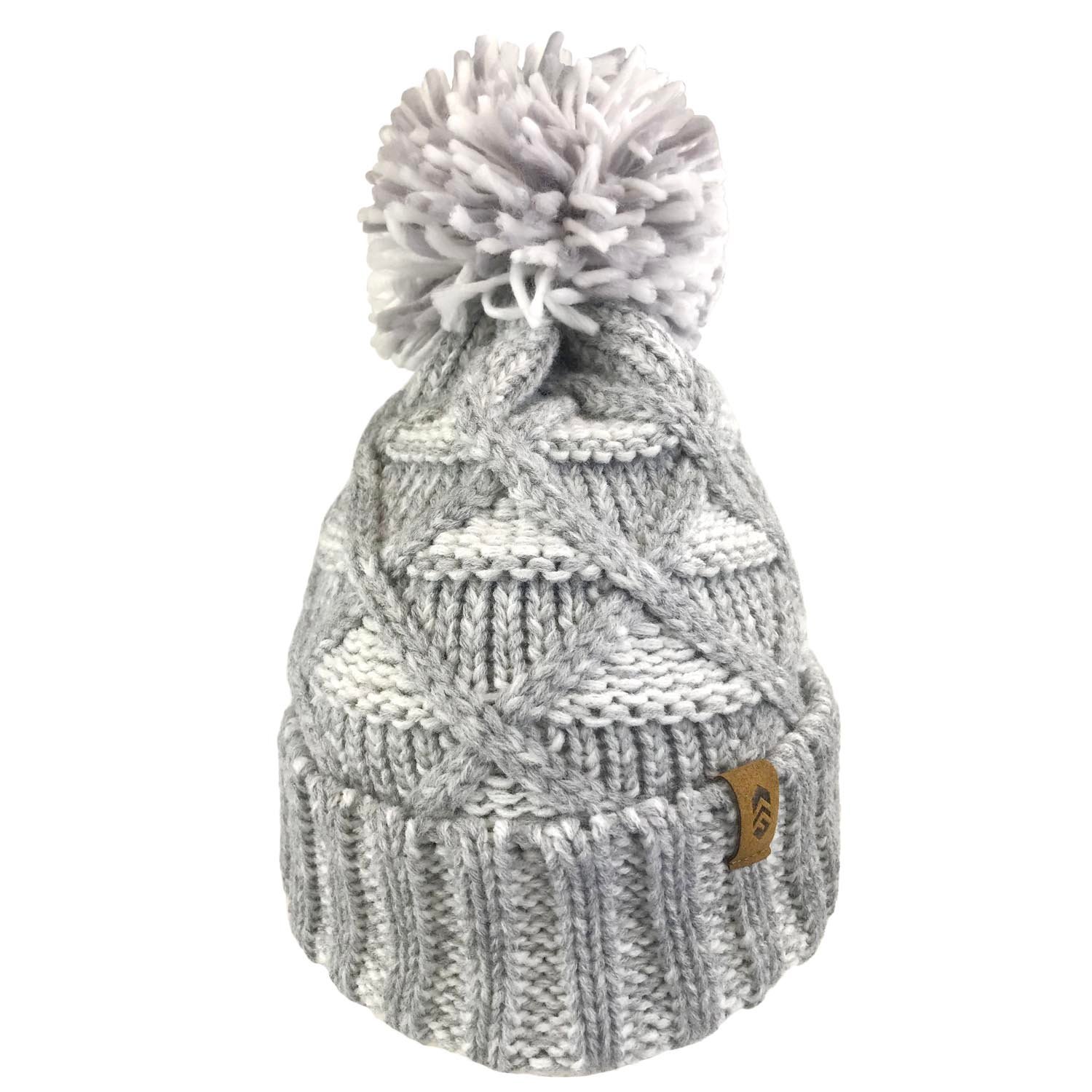 Women's Twisted Cable Knit Beanie with Yarn Pom