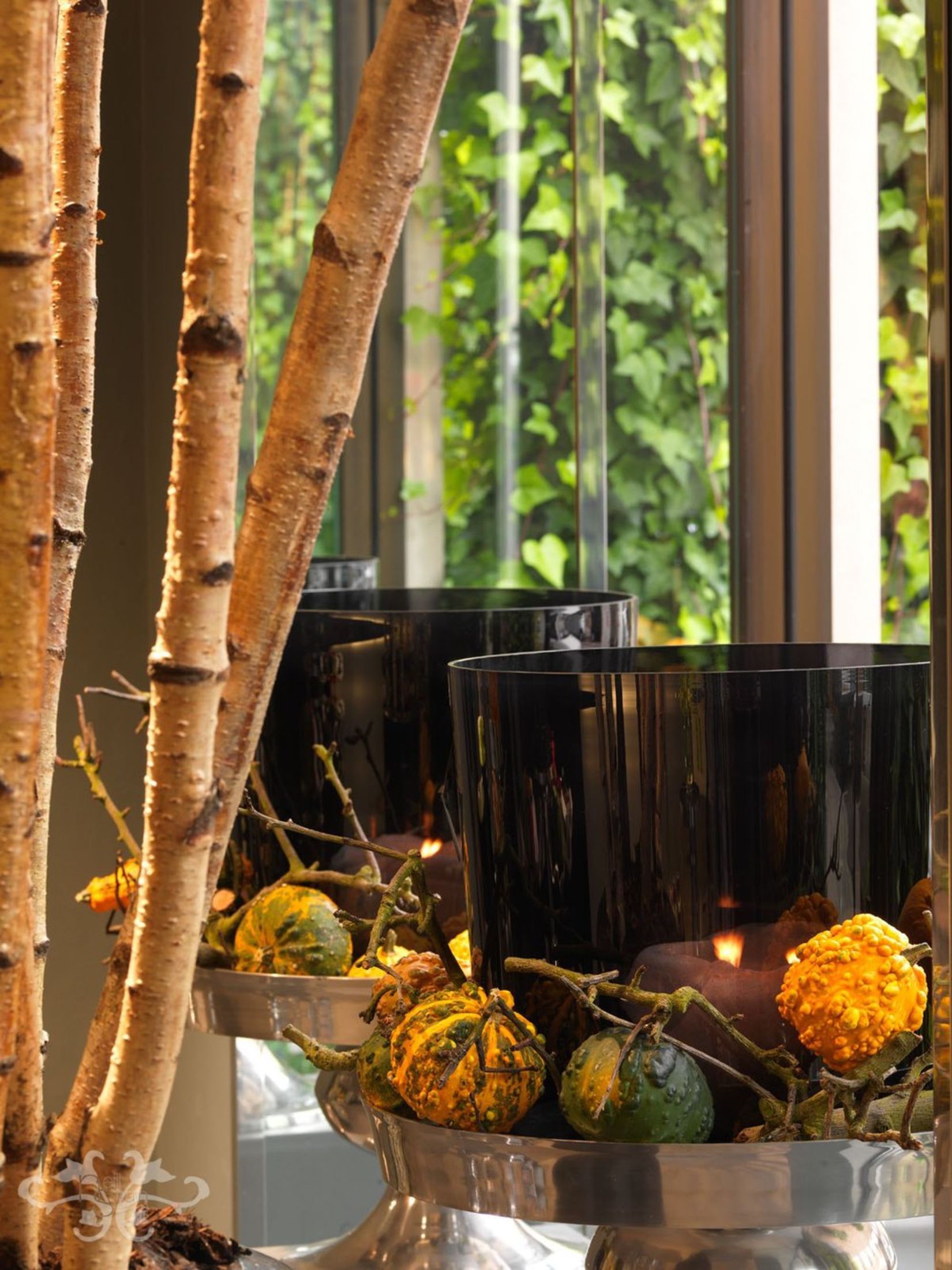 Autumn gords atop themed table.