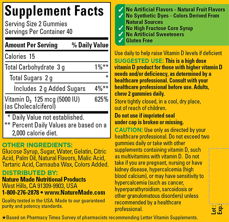 Vitamin D Extra Strength 5000 IU (125 mcg) Gummies–Nature Made®