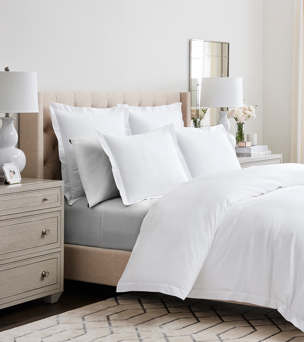 Bed with Percale Tailored Duvet Set in White