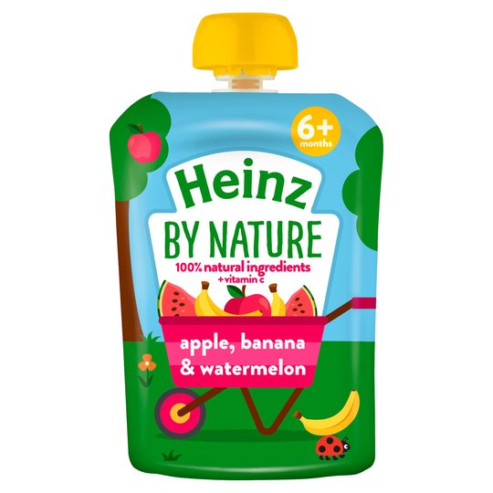 Photograph of 6 x Heinz Watermelon Banana & Apple Fruit Pouch 100g product