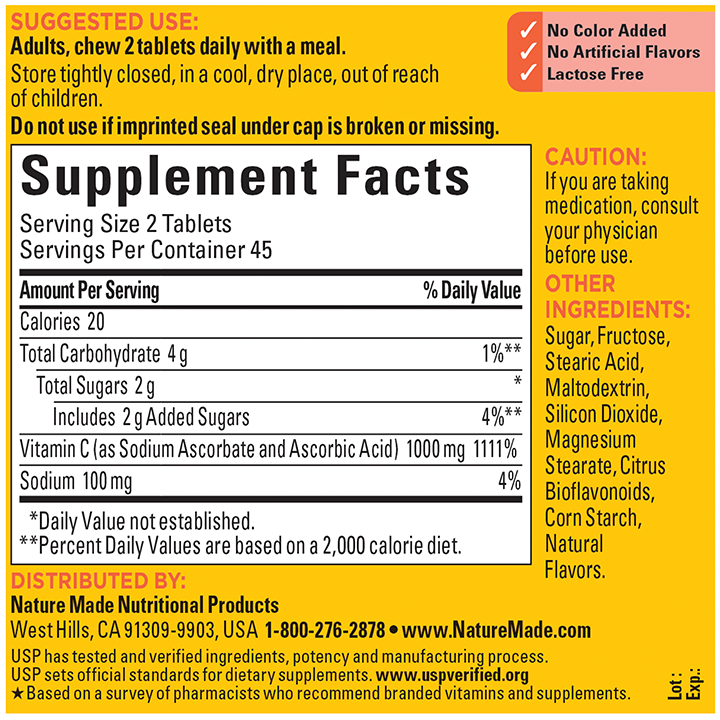 Vitamin C Extra Strength 1000 mg Chewables Supplement Facts