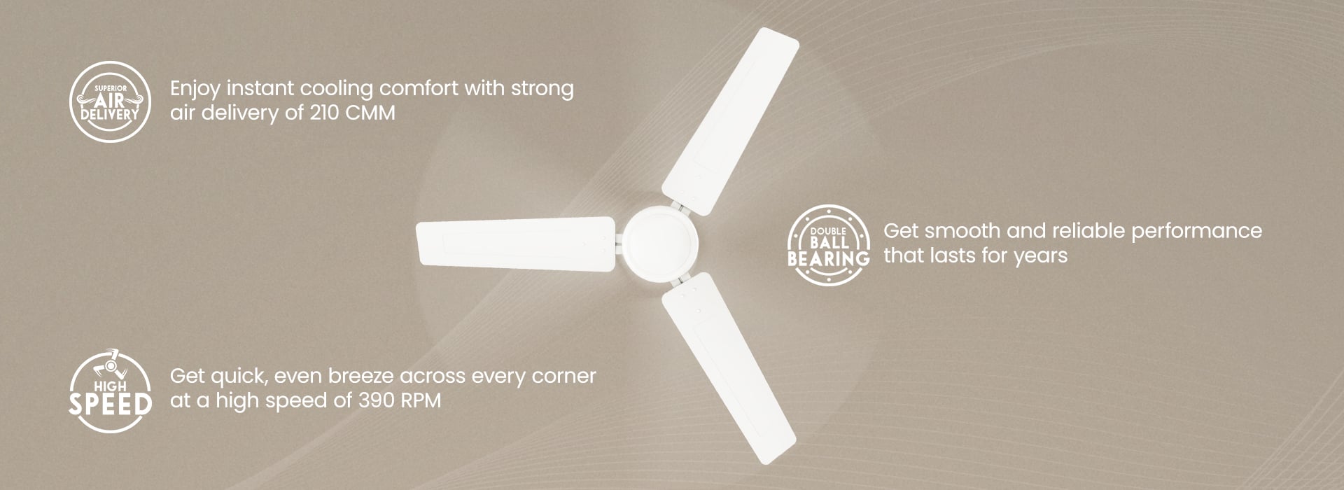 High Speed, Superior Air Delivery, Double Ball Bearing