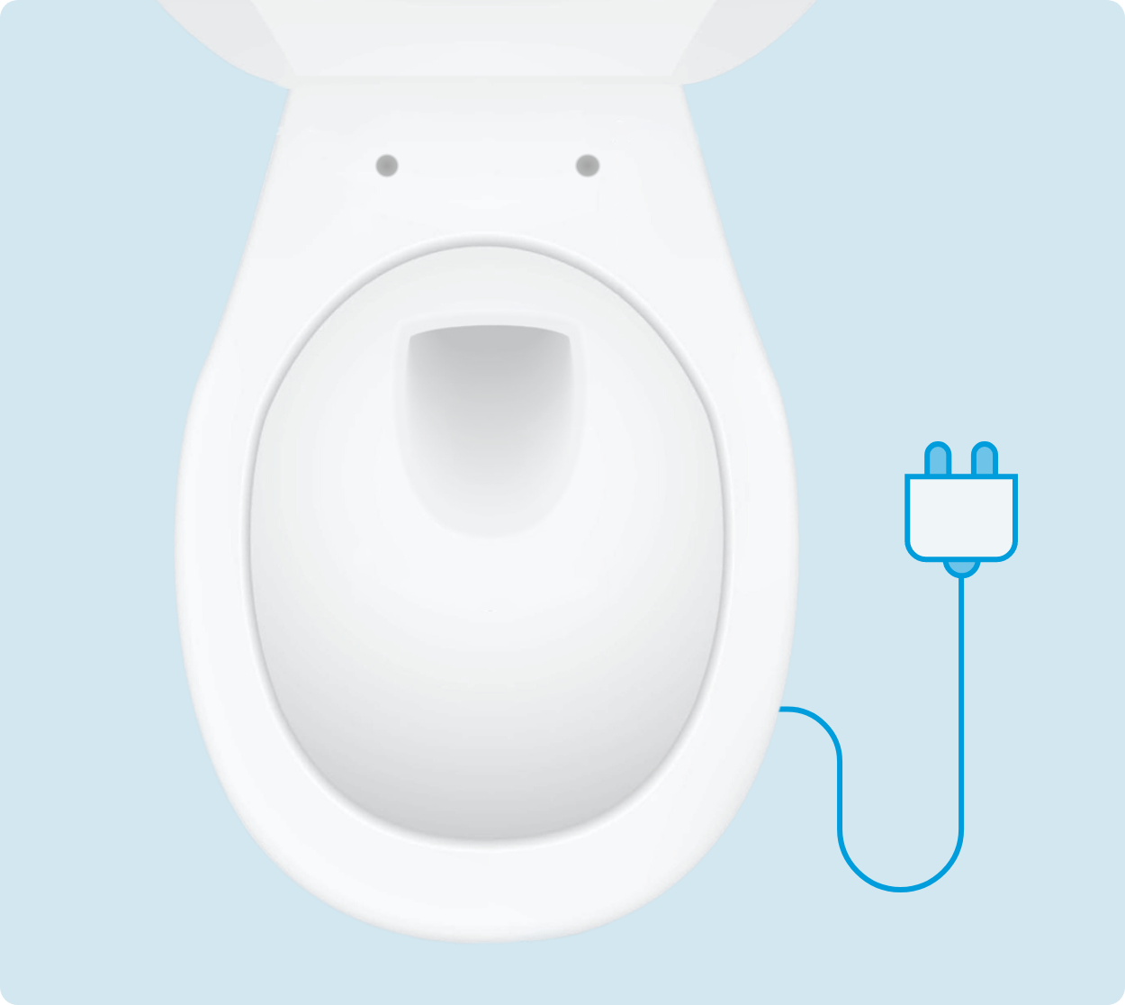 Power outlet and flat toilet bowl