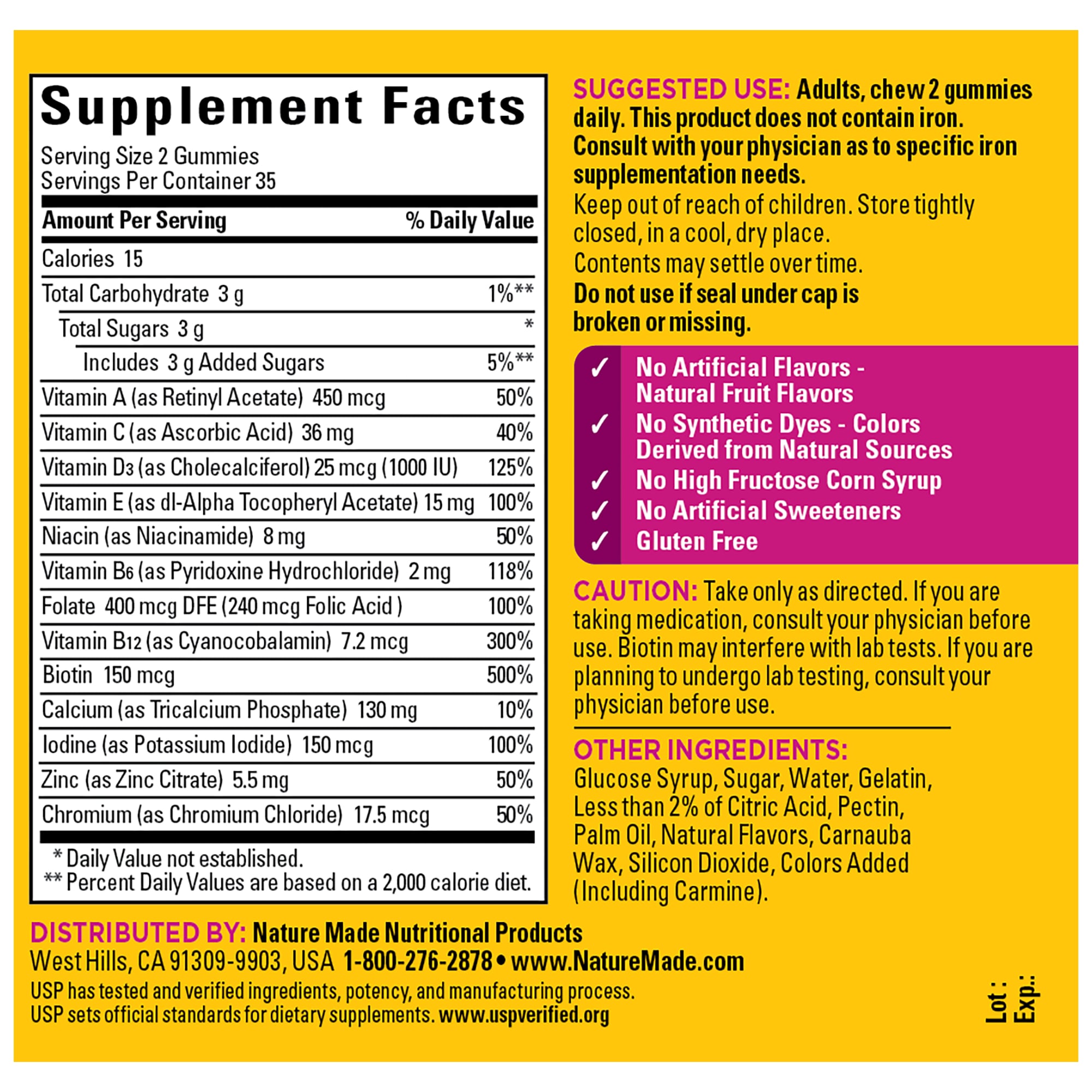 Multivitamin for Her Gummies Supplement facts label and ingredients details