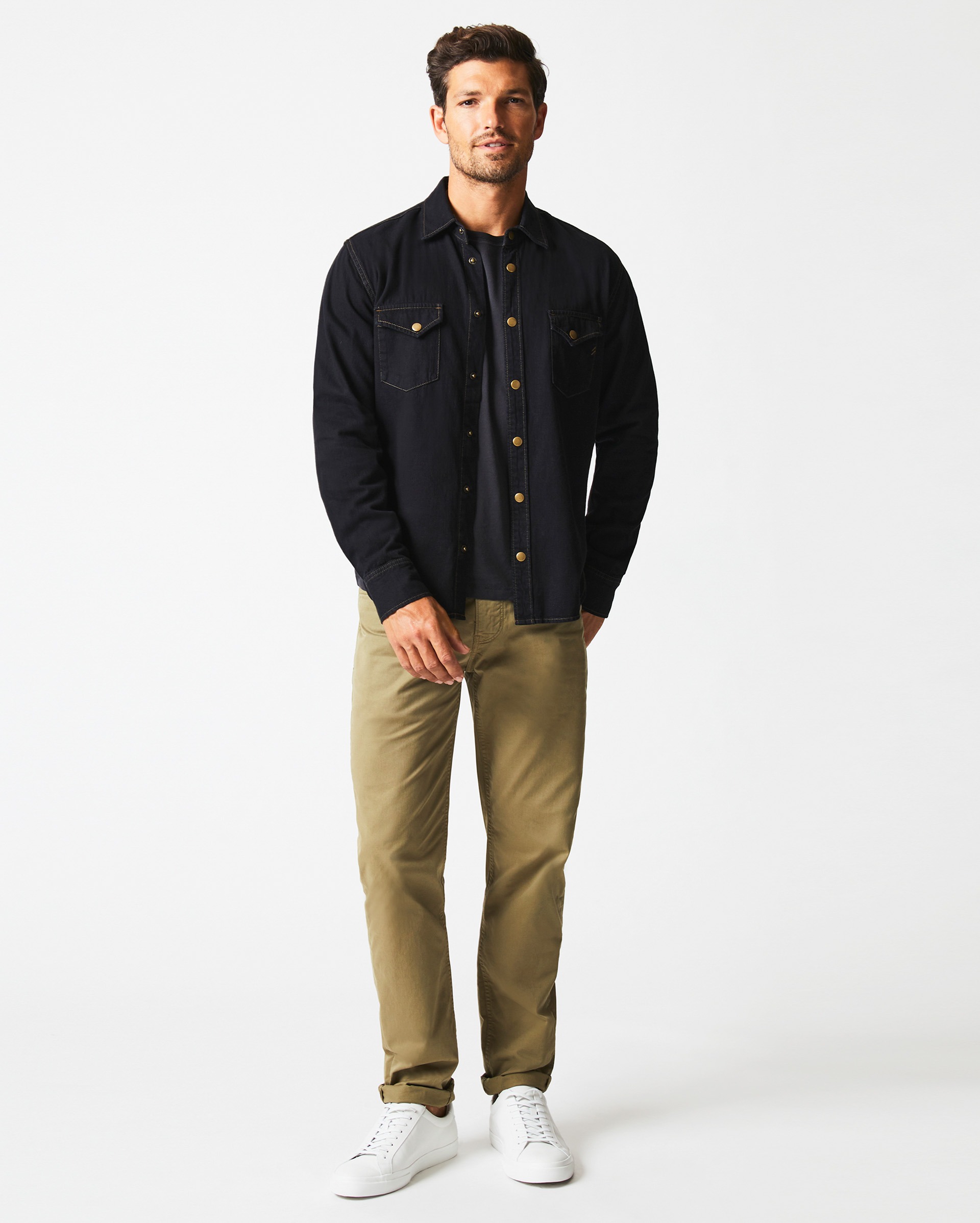 Model shows the fit of the shirt.