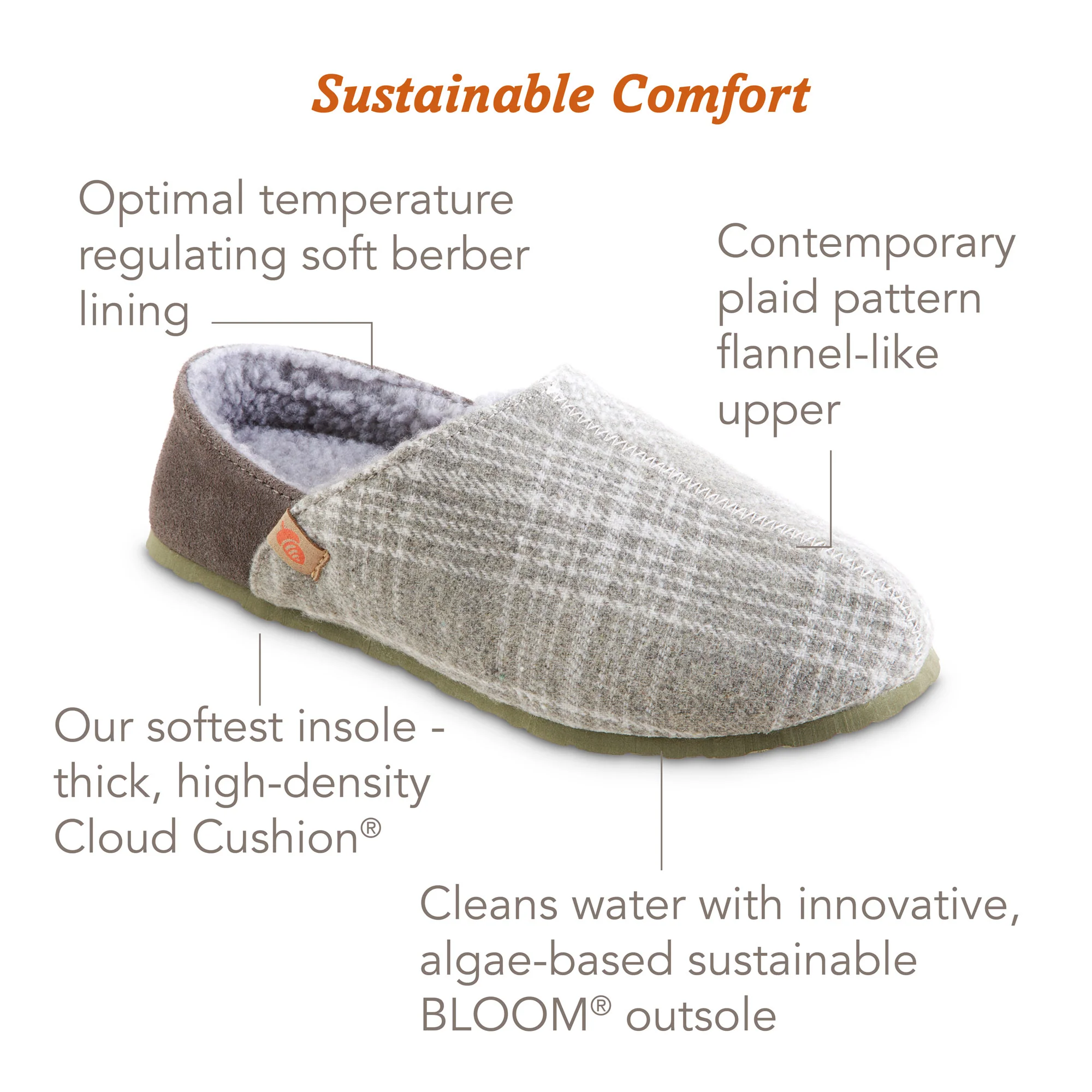 Women's Parker Plaid Sustainable Clog Slipper with BLOOM® Algae Outsol ...