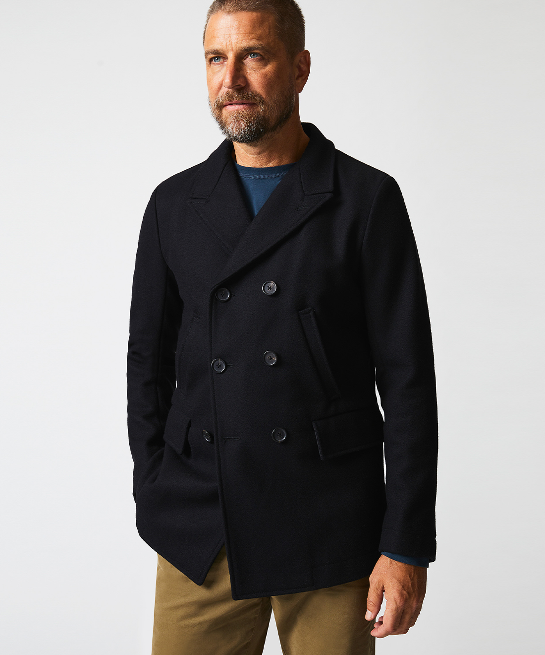 Model wears the Bond Peacoat.