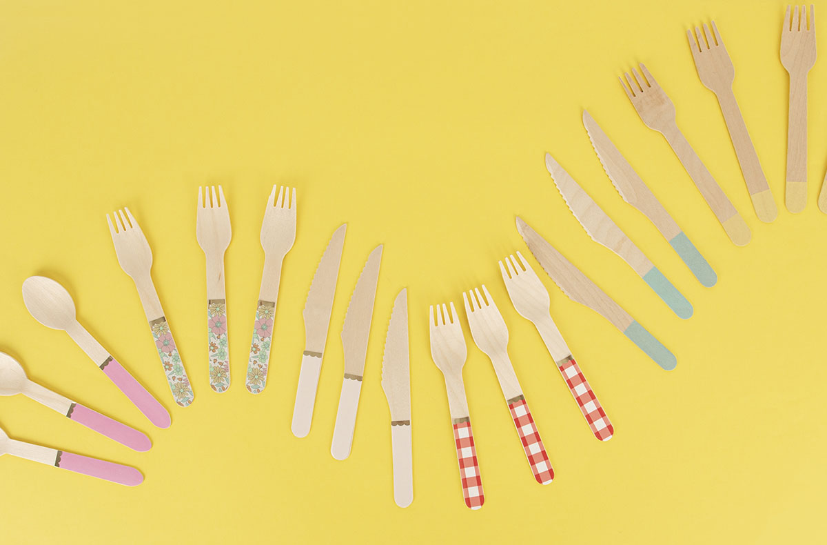 Disposable wooden and reusable cutlery for all your parties
