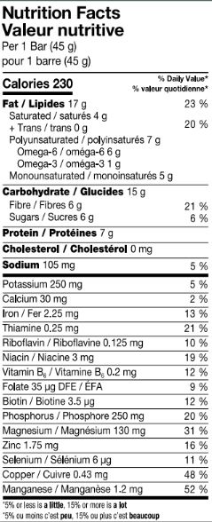 Hemp Yeah! Dark Chocolate Almond Sea Salt Bars Nutrition label