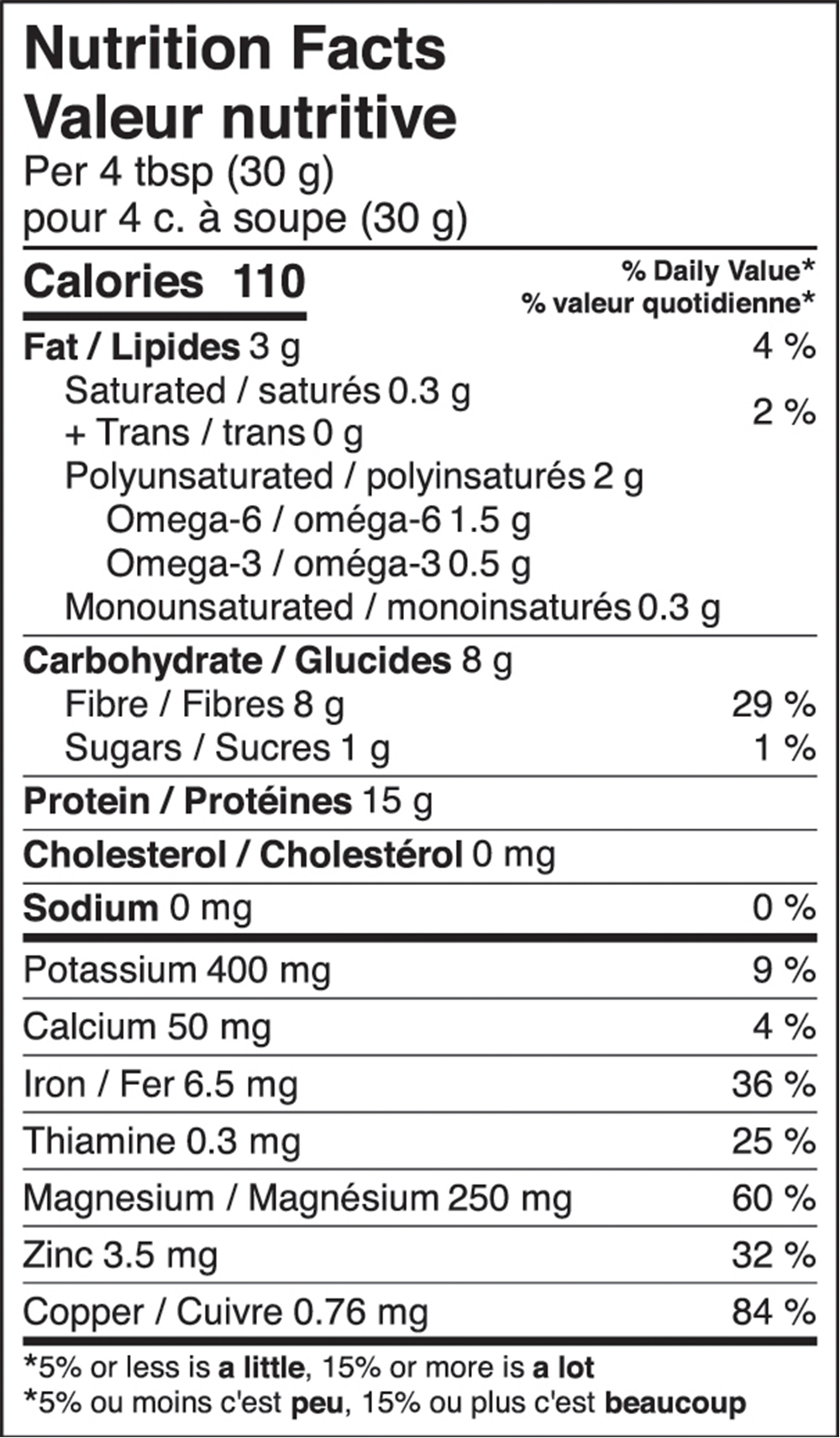 Protéine de chanvre Équilibrée Protéines + Fibres  Nutrition label