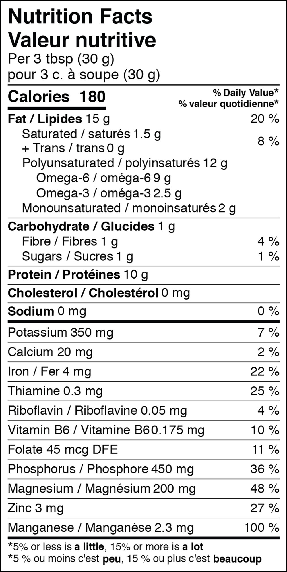 Organic Hemp Hearts Nutrition label