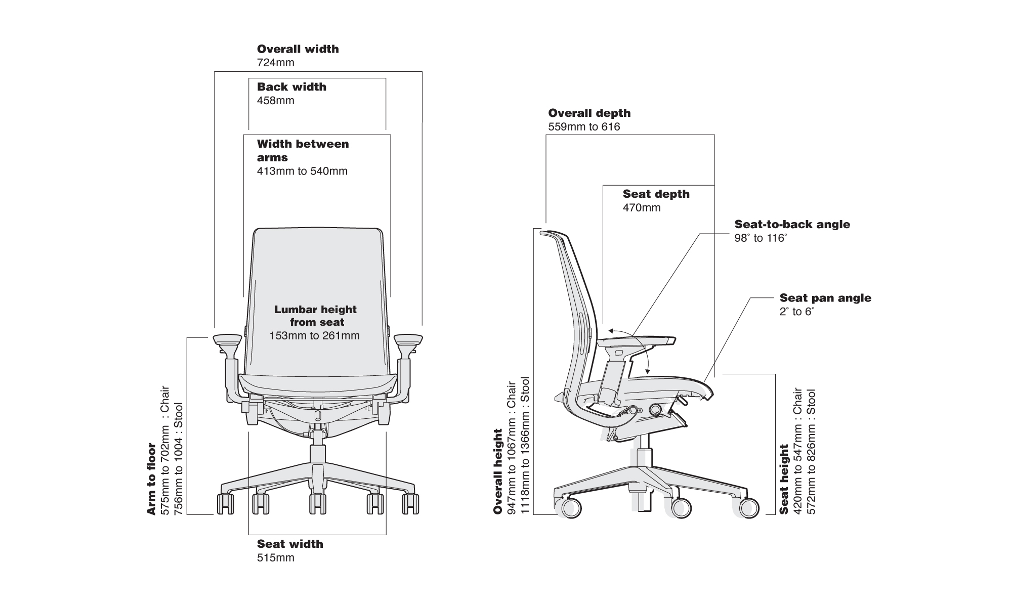 steelcase leap v2 dimensions