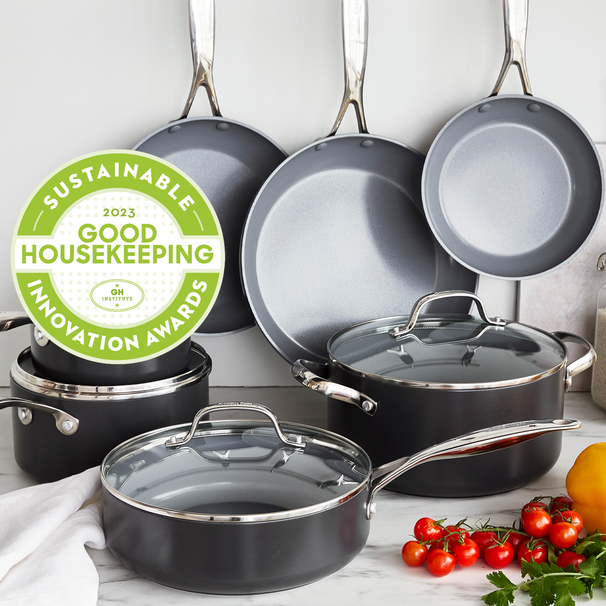 Country Kitchen 16 Piece Pots and Pans Set - Safe Nonstick Ceramic Coating  Kitchen Cookware with Soft Touch Wooden Removable Handle, RV Cookware Set