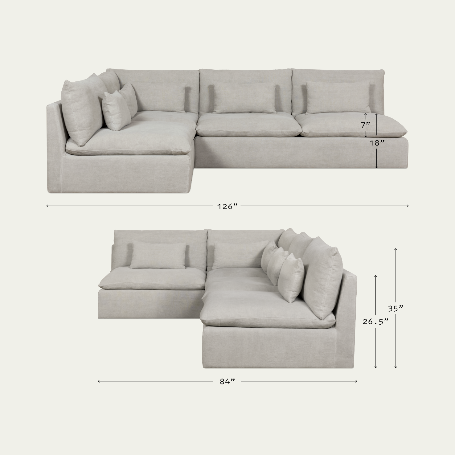 Aria Long L-Shape Sectional – Deep Modular Sofas – Sixpenny