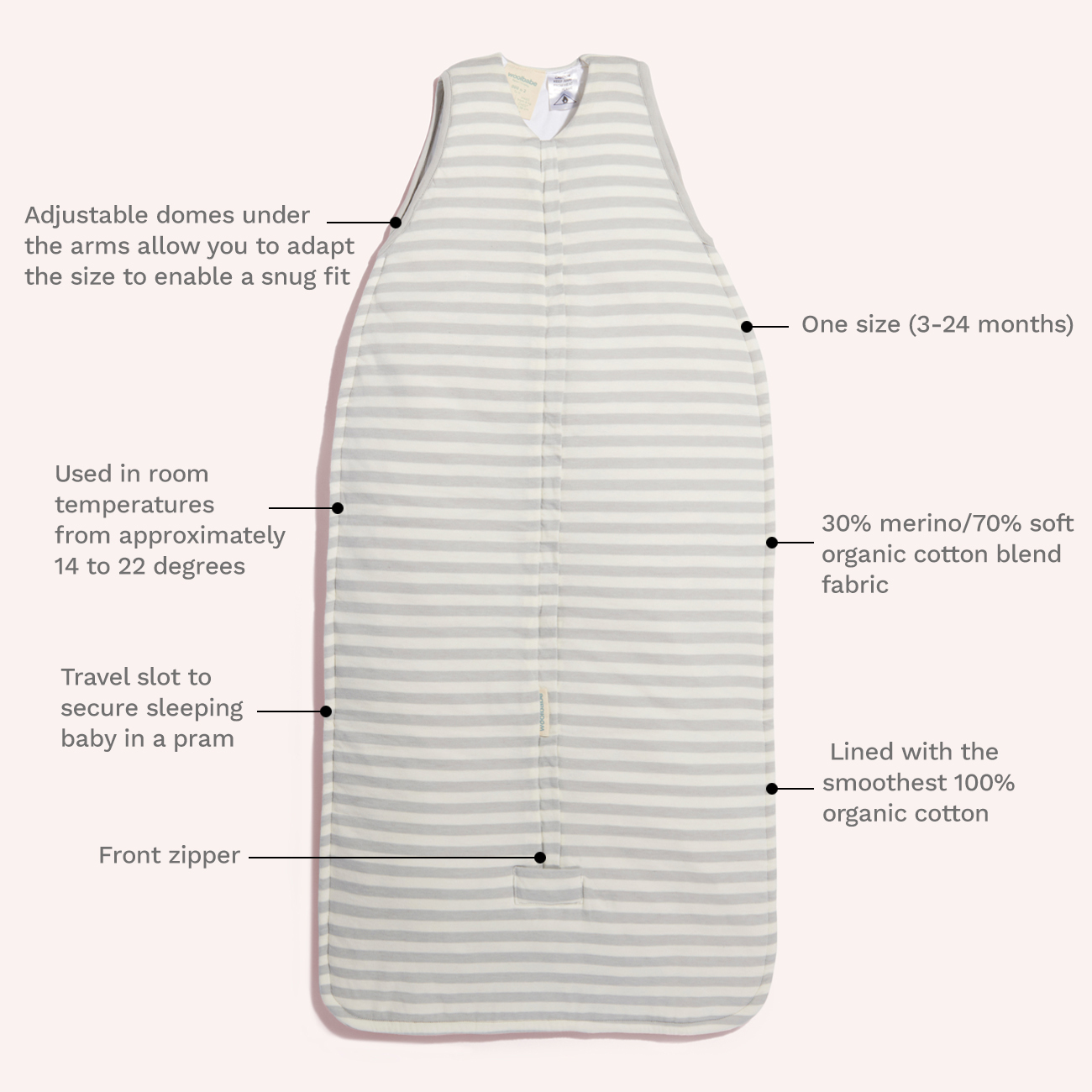 Woolbabe Duvet Sleep Bag in Pebble the memo