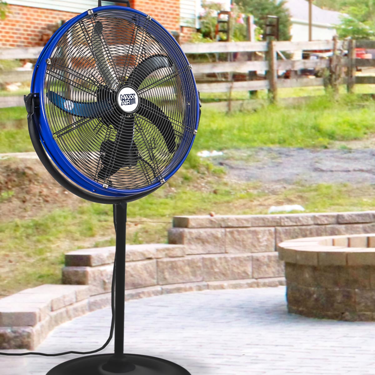 The 20 in. pedestal fan is a great addition to an outdoor patio space.