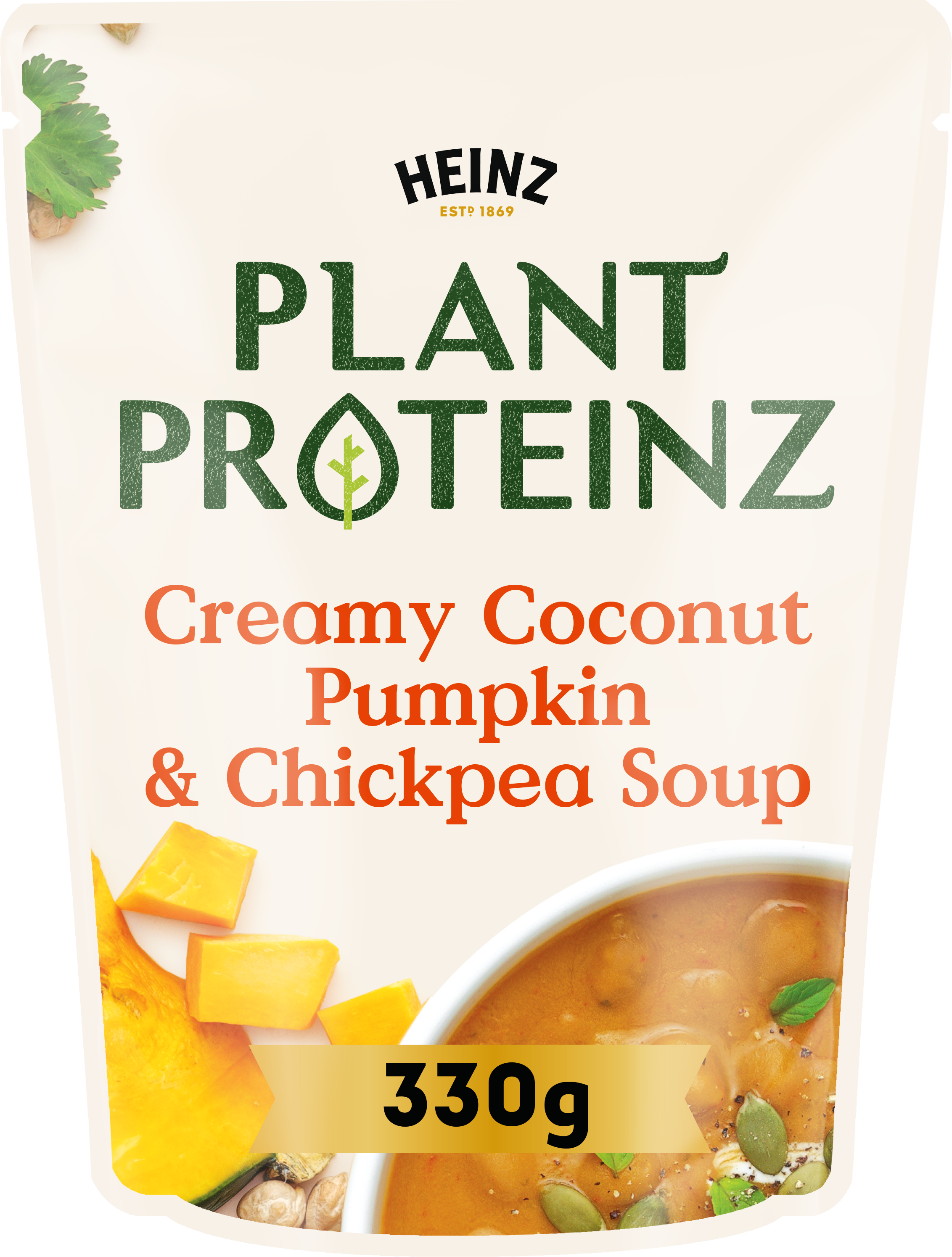 Photograph of 1 x 330g Heinz® Plant Proteinz Creamy Coconut, Pumpkin & Chickpea Soup product