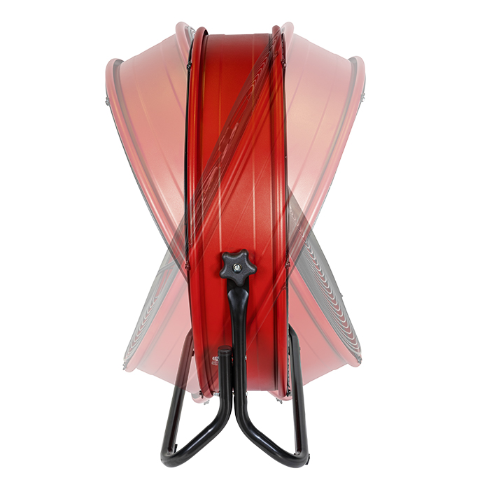 Side view of the 24 in. drum fan showing the 60 degree tilt feature.