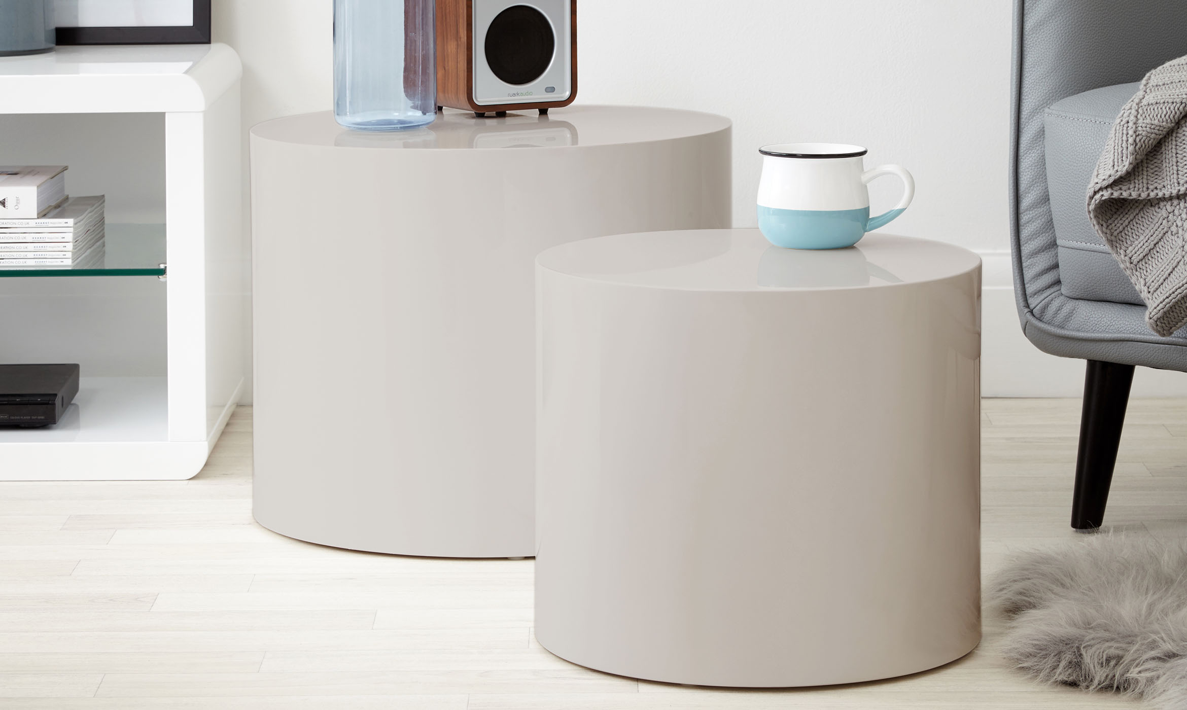 Pebble Dove Grey Gloss Side Table Set